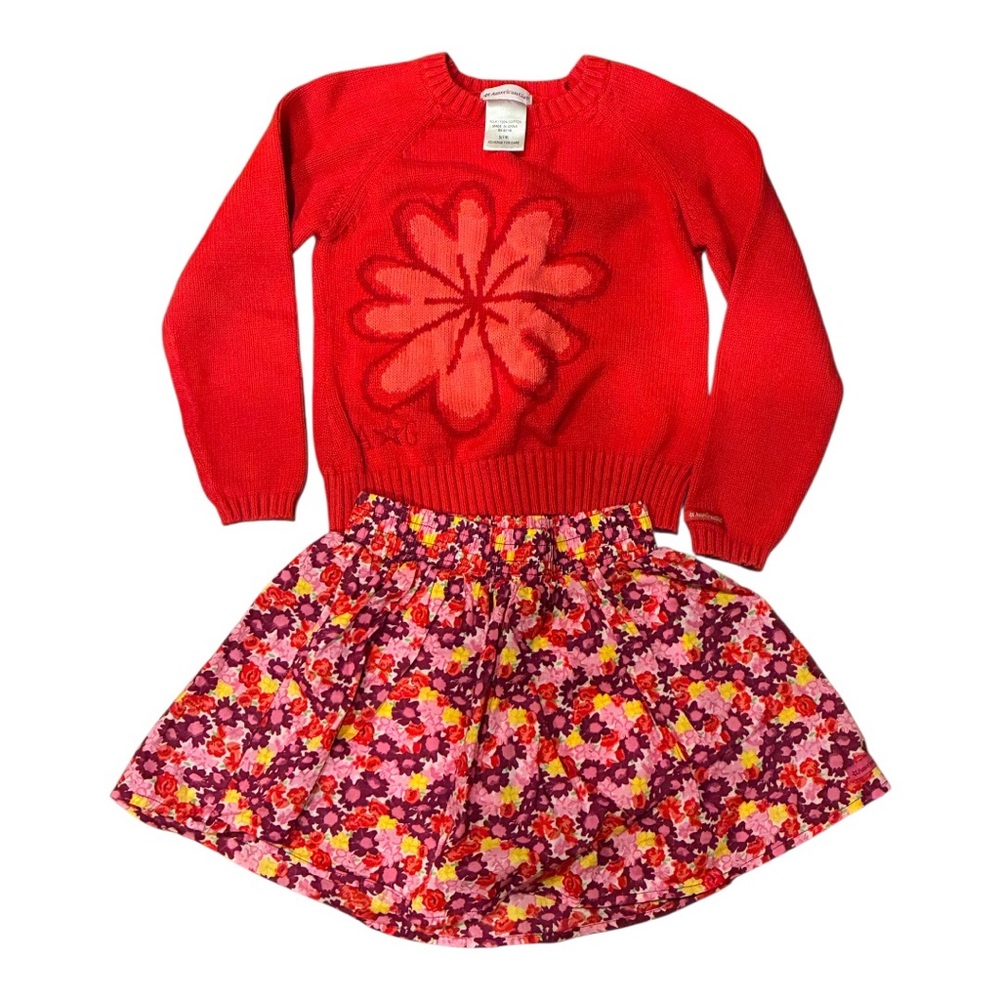 My American Girl Dress Like Your Doll Red Sweater Flowers Skirt Outfit Set 7/8 S